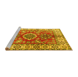 Sideview of Machine Washable Geometric Yellow Traditional Rug, wshtr2682yw