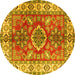 Round Geometric Yellow Traditional Rug, tr2682yw