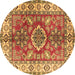 Round Geometric Brown Traditional Rug, tr2682brn