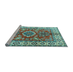 Sideview of Machine Washable Geometric Light Blue Traditional Rug, wshtr2682lblu