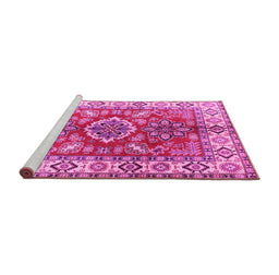 Sideview of Machine Washable Geometric Pink Traditional Rug, wshtr2682pnk