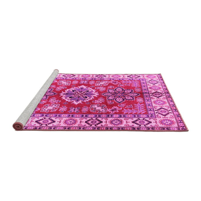 Sideview of Machine Washable Geometric Pink Traditional Rug, wshtr2682pnk