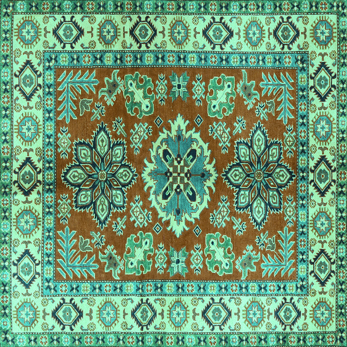 Square Machine Washable Geometric Turquoise Traditional Area Rugs, wshtr2682turq
