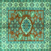 Square Machine Washable Geometric Turquoise Traditional Area Rugs, wshtr2682turq