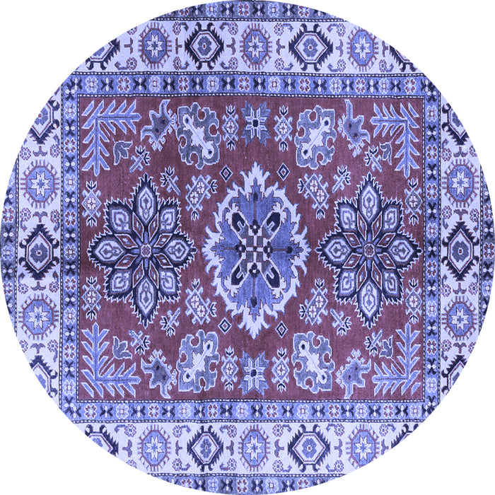 Round Geometric Blue Traditional Rug, tr2682blu