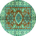 Round Geometric Turquoise Traditional Rug, tr2682turq