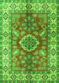 Geometric Green Traditional Rug, tr2682grn