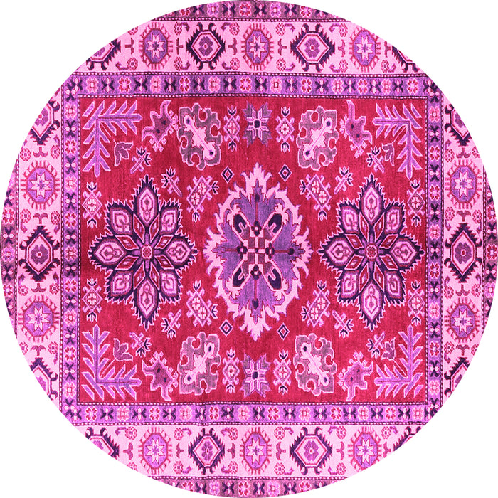 Round Geometric Pink Traditional Rug, tr2682pnk