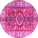 Round Geometric Pink Traditional Rug, tr2682pnk