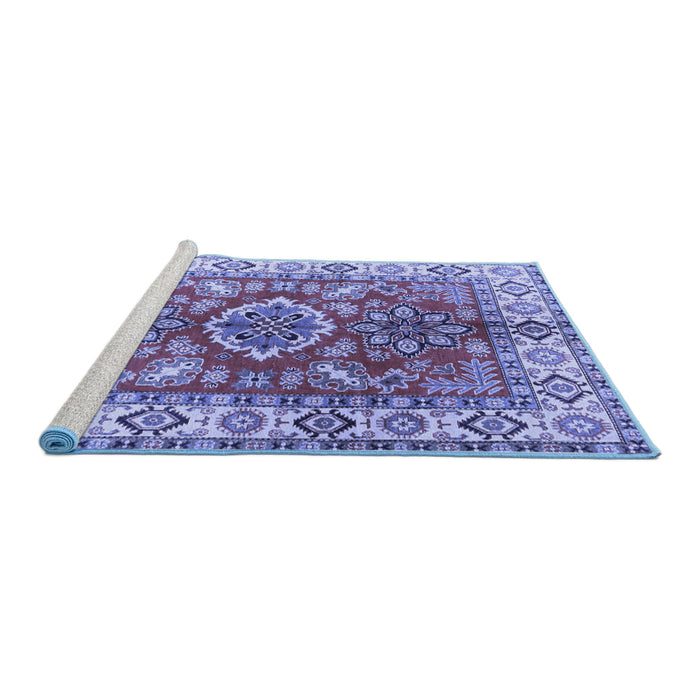 Sideview of Machine Washable Geometric Blue Traditional Rug, wshtr2682blu
