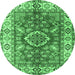 Round Geometric Emerald Green Traditional Rug, tr2682emgrn