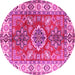 Round Machine Washable Geometric Pink Traditional Rug, wshtr2682pnk