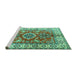 Sideview of Machine Washable Geometric Turquoise Traditional Area Rugs, wshtr2682turq