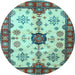 Round Geometric Light Blue Traditional Rug, tr2683lblu