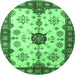 Round Machine Washable Geometric Emerald Green Traditional Area Rugs, wshtr2683emgrn