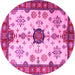 Round Geometric Pink Traditional Rug, tr2683pnk