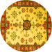 Round Geometric Yellow Traditional Rug, tr2683yw