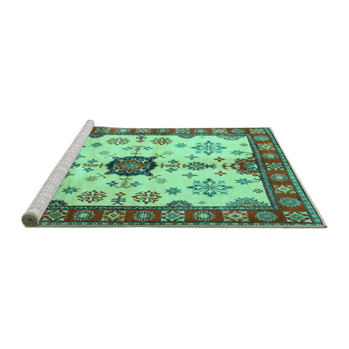 Sideview of Machine Washable Geometric Turquoise Traditional Area Rugs, wshtr2683turq