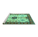 Sideview of Machine Washable Geometric Turquoise Traditional Area Rugs, wshtr2683turq