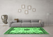 Machine Washable Geometric Emerald Green Traditional Area Rugs in a Living Room,, wshtr2683emgrn