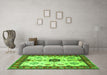 Machine Washable Geometric Green Traditional Area Rugs in a Living Room,, wshtr2683grn