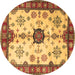 Round Geometric Brown Traditional Rug, tr2683brn