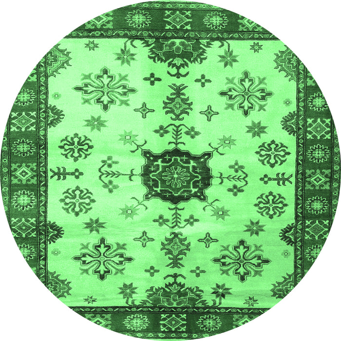 Round Geometric Emerald Green Traditional Rug, tr2683emgrn