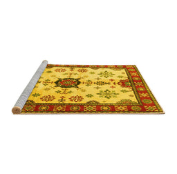 Sideview of Machine Washable Geometric Yellow Traditional Rug, wshtr2683yw