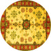 Round Machine Washable Geometric Yellow Traditional Rug, wshtr2683yw
