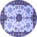 Round Geometric Blue Traditional Rug, tr2683blu