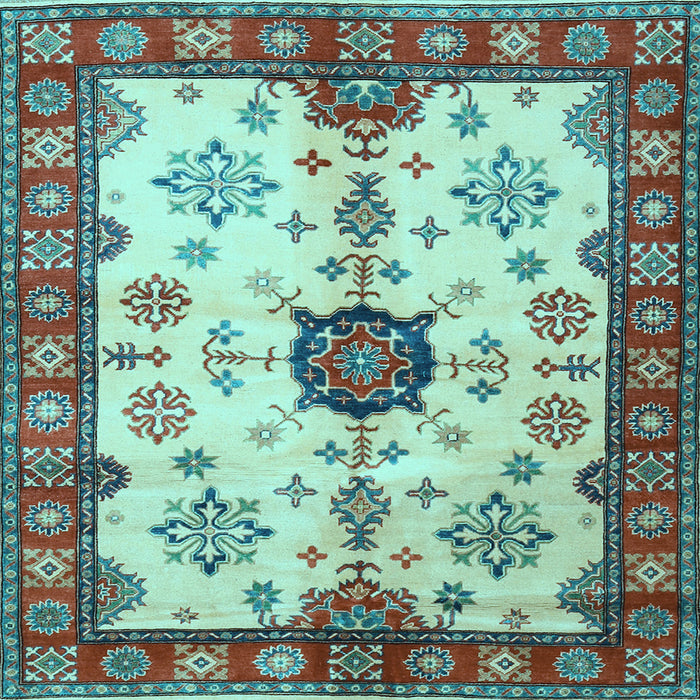 Square Machine Washable Geometric Light Blue Traditional Rug, wshtr2683lblu