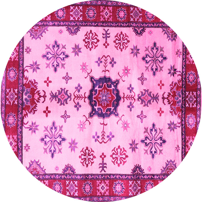 Round Machine Washable Geometric Pink Traditional Rug, wshtr2683pnk