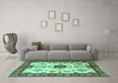 Machine Washable Geometric Turquoise Traditional Area Rugs in a Living Room,, wshtr2683turq