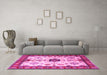 Machine Washable Geometric Pink Traditional Rug in a Living Room, wshtr2683pnk