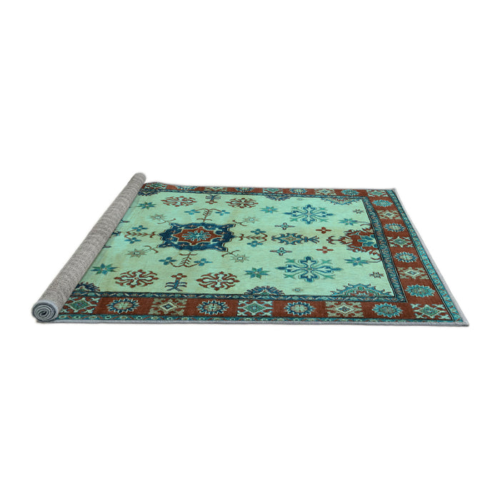 Sideview of Machine Washable Geometric Light Blue Traditional Rug, wshtr2683lblu