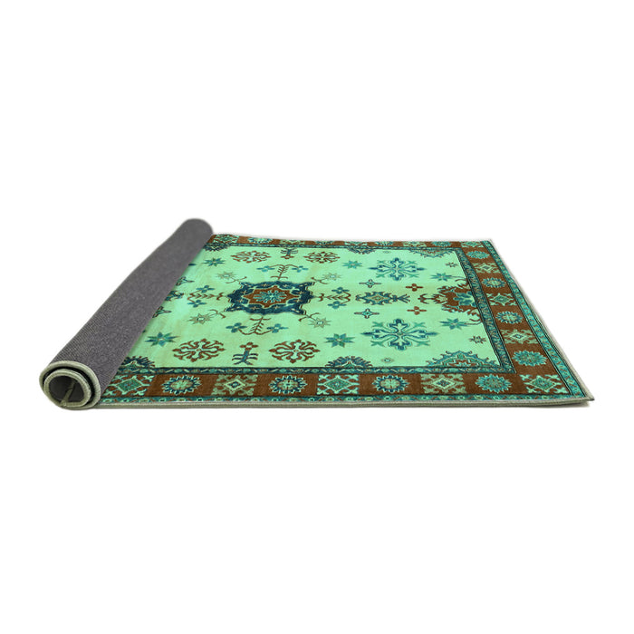 Sideview of Geometric Turquoise Traditional Rug, tr2683turq