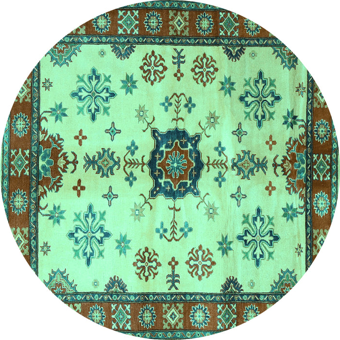 Round Machine Washable Geometric Turquoise Traditional Area Rugs, wshtr2683turq