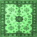 Square Machine Washable Geometric Emerald Green Traditional Area Rugs, wshtr2683emgrn