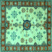 Square Machine Washable Geometric Turquoise Traditional Area Rugs, wshtr2683turq
