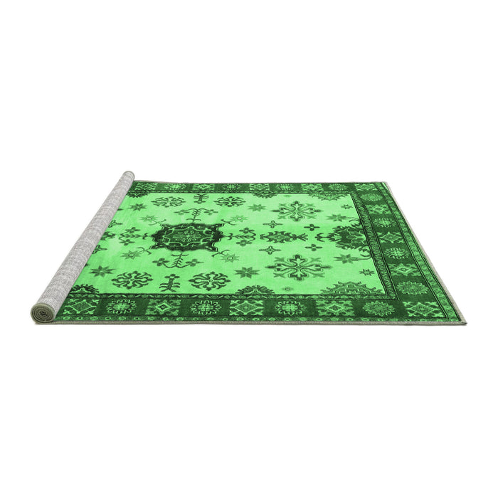 Sideview of Machine Washable Geometric Emerald Green Traditional Area Rugs, wshtr2683emgrn