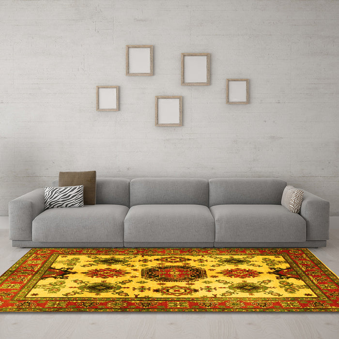 Machine Washable Persian Yellow Traditional Rug in a Living Room, wshtr2684yw
