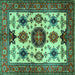 Square Machine Washable Persian Turquoise Traditional Area Rugs, wshtr2684turq