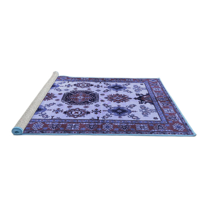 Sideview of Machine Washable Persian Blue Traditional Rug, wshtr2684blu