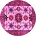 Round Machine Washable Persian Pink Traditional Rug, wshtr2684pnk