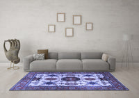 Machine Washable Persian Blue Traditional Rug, wshtr2684blu