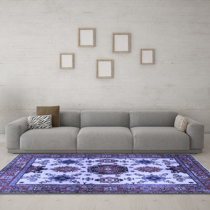 Machine Washable Persian Blue Traditional Rug in a Living Room, wshtr2684blu