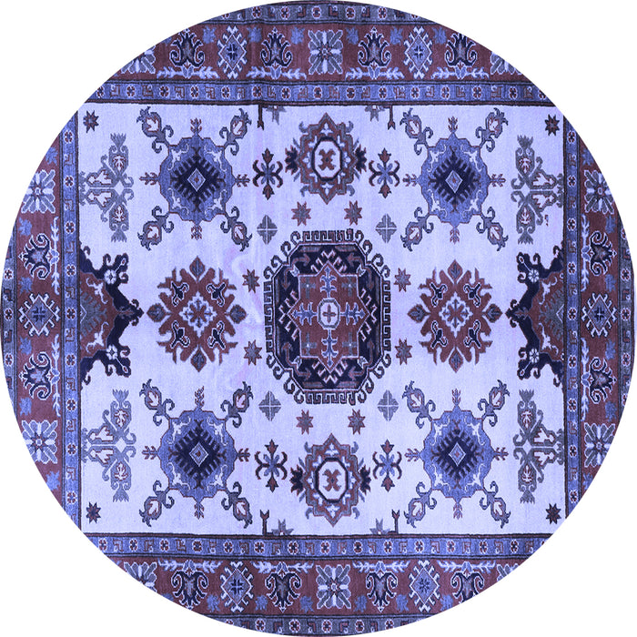 Round Machine Washable Persian Blue Traditional Rug, wshtr2684blu