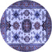 Round Machine Washable Persian Blue Traditional Rug, wshtr2684blu