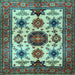 Square Machine Washable Persian Light Blue Traditional Rug, wshtr2684lblu