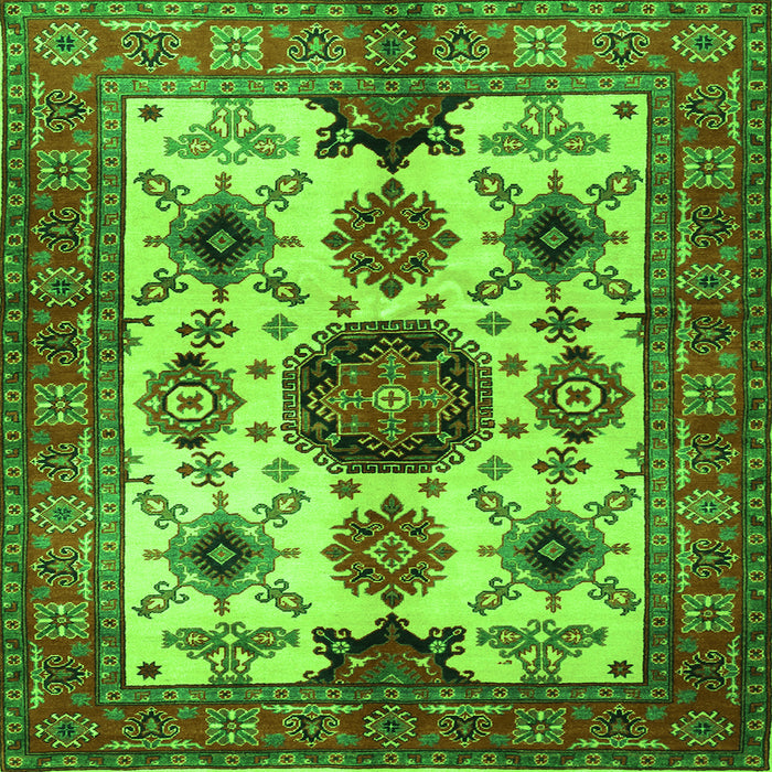 Round Machine Washable Persian Green Traditional Area Rugs, wshtr2684grn